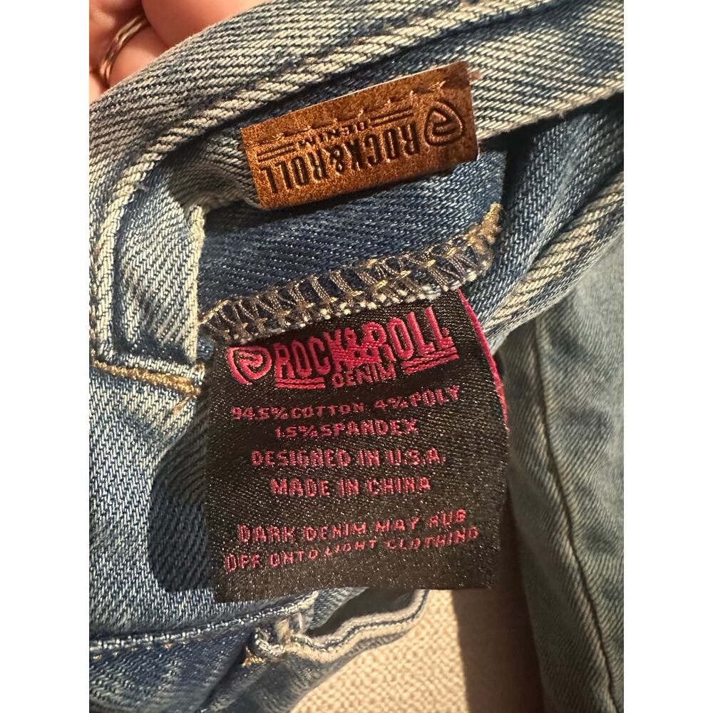 Rock & Roll Denim Trucker Jacket Cow Animal Print Lined Y2K Cowgirl Reversible - Picture 2 of 11